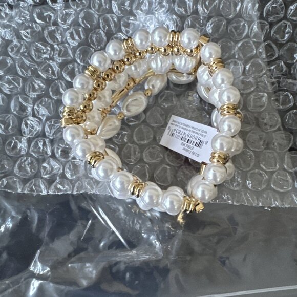 Lilly Pulitzer CZ Cuff Bracelet Gold-tone Rhinestone Faux Pearls Stretch NWT - Picture 12 of 12